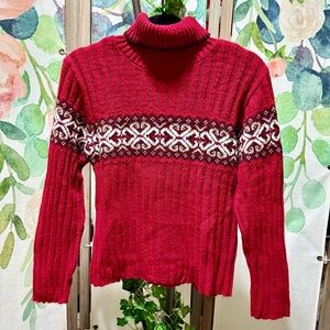 DRESS BARN SWEATER FAIRE ISLE HEART PATTERN RIBBED TURTLENECK SIZE PETITE MEDIUM